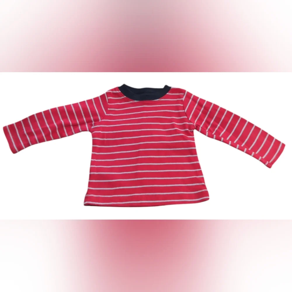 Child Of Mine Made By Carter's Red Striped Baby Shirt Size 6-9 Months.